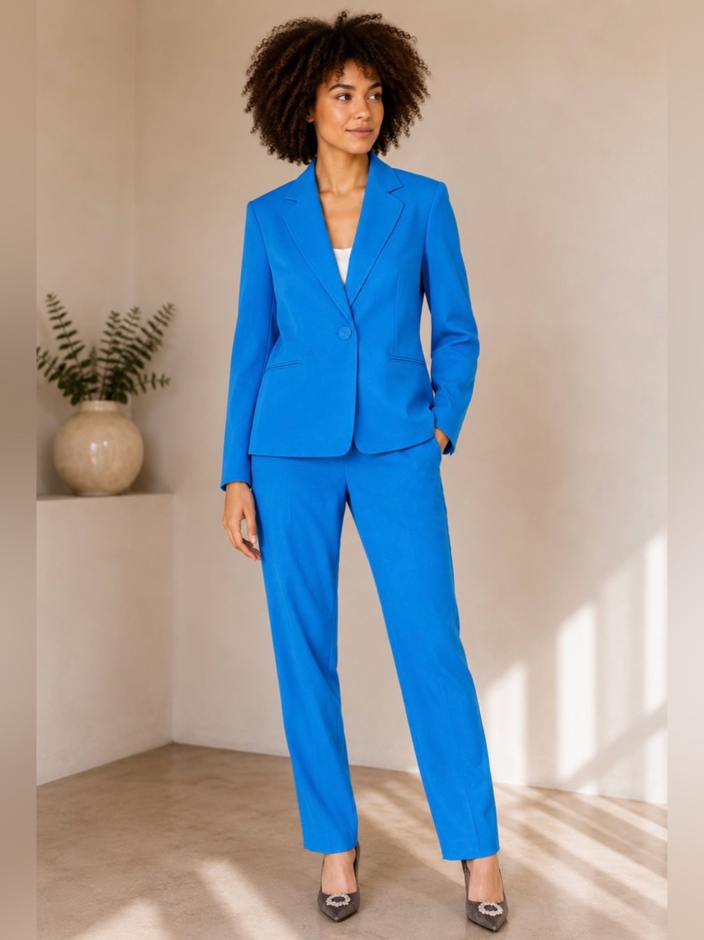 Le Suit Women’s 2-Piece Pant Suit – Azure Blue – Size 8 – NWT